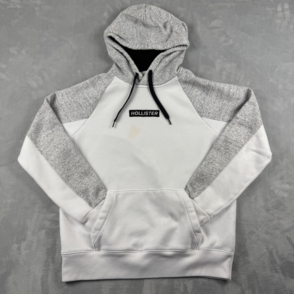 Y2K Hollister Embroidered Raglan Drawstring Hoodie White Gray Sweatshirt Size‎ M